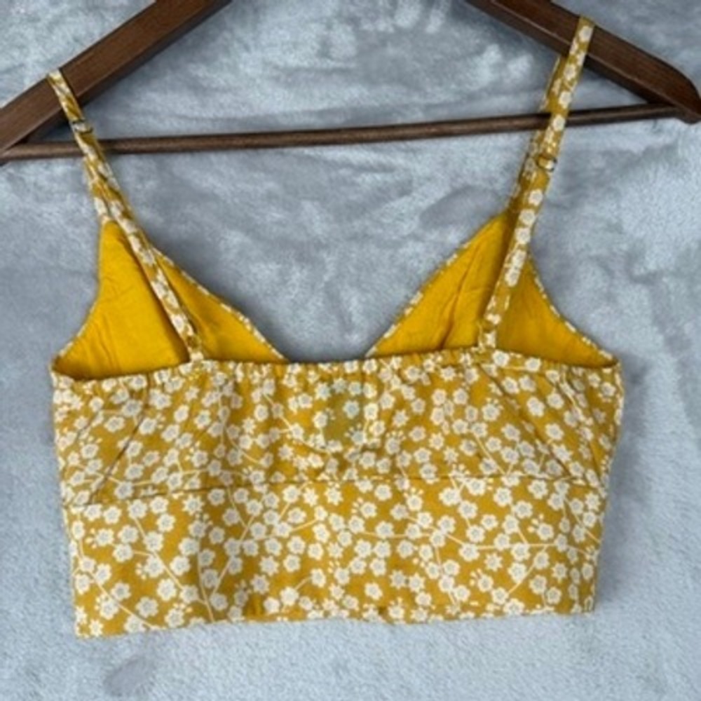 Yellow Floral Crop Top Button Front Adjustable Straps Women's Size S - Picture 2 of 5